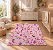 Gymnastics Pattern Rug in a nursery beside a crib and dresser