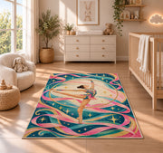 Rhythmic Gymnastics Hoop Rug in a nursery beside a crib and dresser