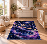 Galaxy Gymnast Rug in a nursery beside a crib and dresser