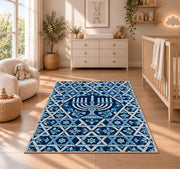 Star of David Lattice Rug in a nursery beside a crib and dresser