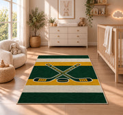 Hockey Jersey Stripes rug in a nursery beside a crib and dresser