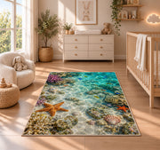 Turquoise Coral Reef Rug, Starfish Ocean Area Carpet for Coastal Bedroom and Kids Room Decor - image 4