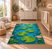 Green Lily Pad Pond Rug, Blue Water Nature Area Carpet for Kids Bedroom and Peaceful Room Decor - image 4