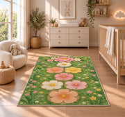 Pastel Flower Garden Rug, Pink Daisy Green Area Carpet for Kids Bedroom and Spring Room Decor - image 4
