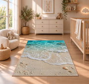 Turquoise Beach Shore Rug, Sandy Ocean Wave Area Carpet for Coastal Bedroom and Living Room Decor - image 4