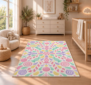 Pastel Floral Mandala Rug, Pink Mint Botanical Area Carpet for Kids Bedroom and Cheerful Decor - image 4