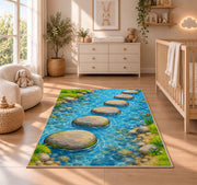 River Stepping Stone Rug, Blue Water Garden Area Carpet for Kids Bedroom and Nature Room Decor - image 4