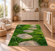 Green Garden Stone Path Rug, Meadow Nature Area Carpet for Kids Bedroom and Cozy Room Decor - image 4
