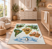 Illustrated Animal World Map Rug, Colorful Geography Area Carpet for Kids Bedroom and Playroom - image 4