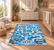 Ice Blue Winding Road Rug, Snowy Town Map Area Carpet for Kids Bedroom and Playroom Decor - image 4
