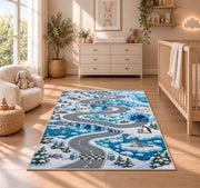 Snowy Mountain Road Rug, Blue Winter Landscape Area Carpet for Kids Bedroom and Playroom Decor - image 4