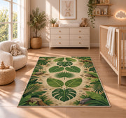 Cream Tropical Leaf Mandala Rug, room view 4