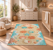 Pastel Peach Floral Mandala Rug, room view 4