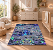 Purple Futuristic City Road Rug, room view 4