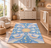 Blue Cream Floral Medallion Rug, room view 4
