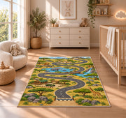 Green Countryside Road Rug, room view 4