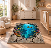 Underwater Cracked Stone Portal Rug, room view 4