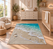 Turquoise Shore Waves Rug, room view 4
