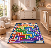 Rainbow Maze Lines Rug, room view 4