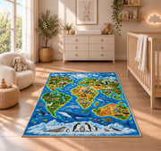 Wildlife Continent Map Rug, Printed Area Carpet for Kids Bedroom and Cozy Living Room Decor - image 4