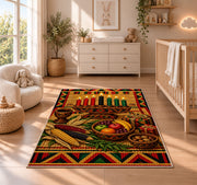 Kwanzaa Table Rug in a nursery beside a crib and dresser