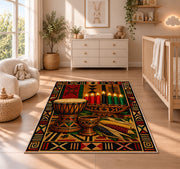Djembe Drum Kwanzaa Rug in a nursery beside a crib and dresser