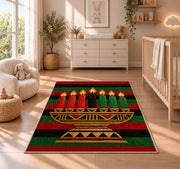 Kwanzaa Stripe Rug in a nursery beside a crib and dresser