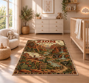 Zion Canyon trail map poster rug in a nursery with a wooden floor