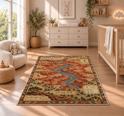 Grand Canyon South Rim map rug in a nursery with a wooden floor