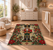 Classic Nutcracker Christmas Rug in a nursery beside a crib and dresser
