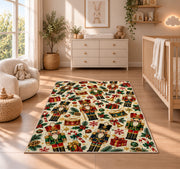 Nutcracker Pattern Christmas Rug in a nursery beside a crib and dresser