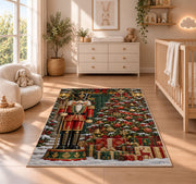 Nutcracker and Christmas Tree Rug in a nursery beside a crib and dresser