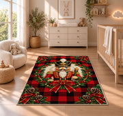 Buffalo Plaid Nutcracker Rug in a nursery beside a crib and dresser
