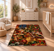 Nutcracker and Mouse King Rug in a nursery beside a crib and dresser