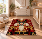 Nutcracker Portrait Christmas Rug in a nursery beside a crib and dresser