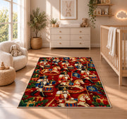 Toy Soldier Parade Christmas Rug in a nursery beside a crib and dresser