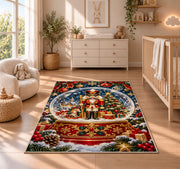 Nutcracker Snow Globe Rug in a nursery beside a crib and dresser