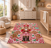 Candy Land Nutcracker Rug in a nursery beside a crib and dresser