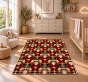 Nutcracker Heads Pattern Rug in a nursery beside a crib and dresser