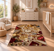 New Year party table rug in a nursery beside a crib and dresser