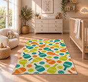 Pickleball Pattern Rug in a nursery beside a crib and dresser