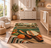 Vintage Pickleball Court Rug in a nursery beside a crib and dresser