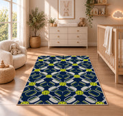 Pickleball Paddle Lattice Rug in a nursery beside a crib and dresser