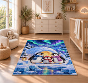 Penguin Igloo Rug in a nursery beside a crib and dresser