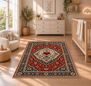 Persian Style Nurse Rug in a nursery beside a crib and dresser