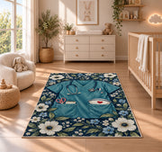 Nurse Scrubs Rug in a nursery beside a crib and dresser
