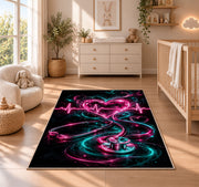 Neon Heartbeat Rug in a nursery beside a crib and dresser