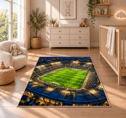 soccer stadium at night rug in a nursery beside a crib and dresser