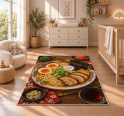 Ramen Bowl Rug in a nursery beside a crib and dresser