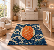 Salmon Nigiri Rug in a nursery beside a crib and dresser